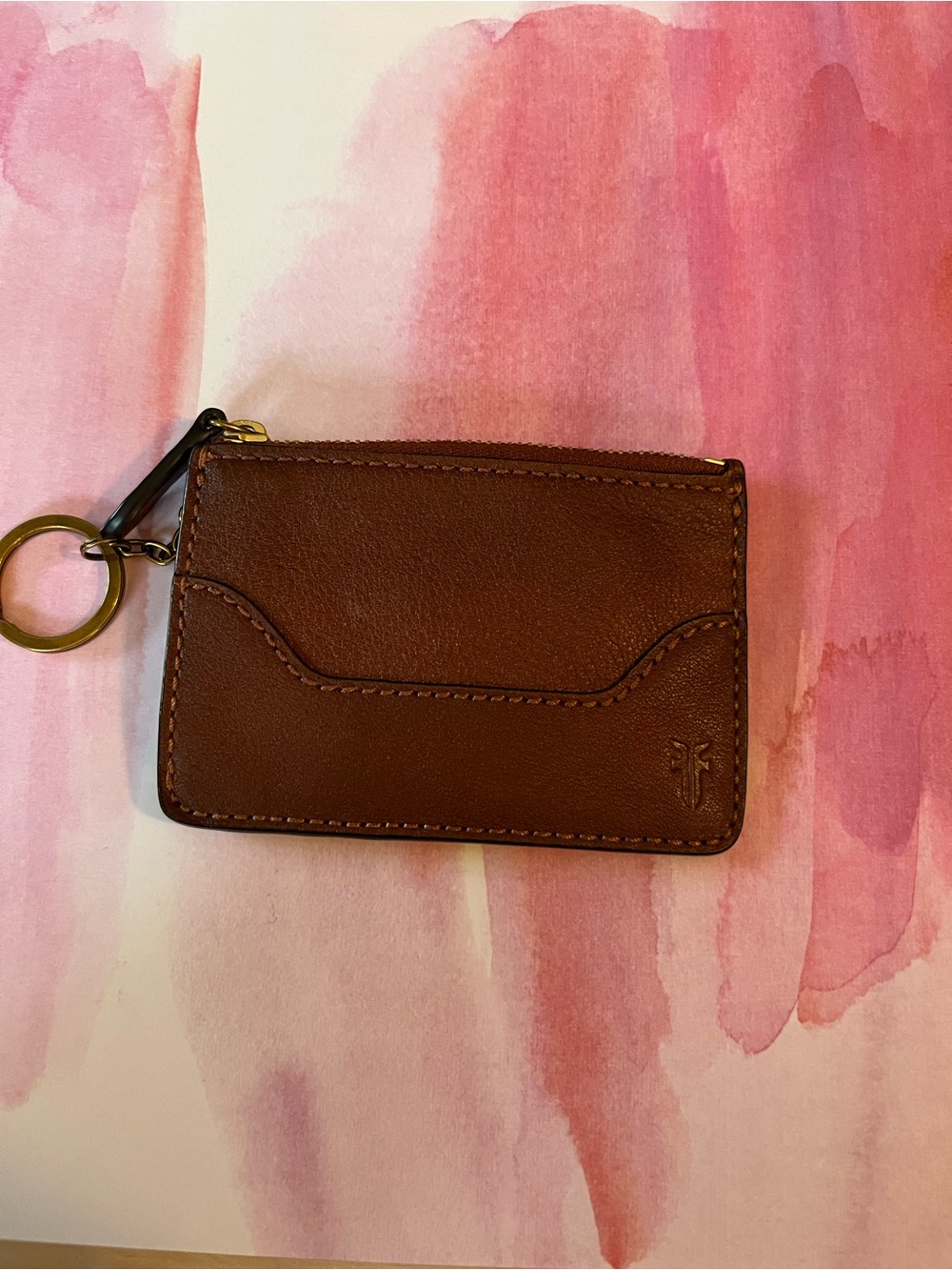 Frye Melissa Brown Leather Card Holder with Keyring EUC